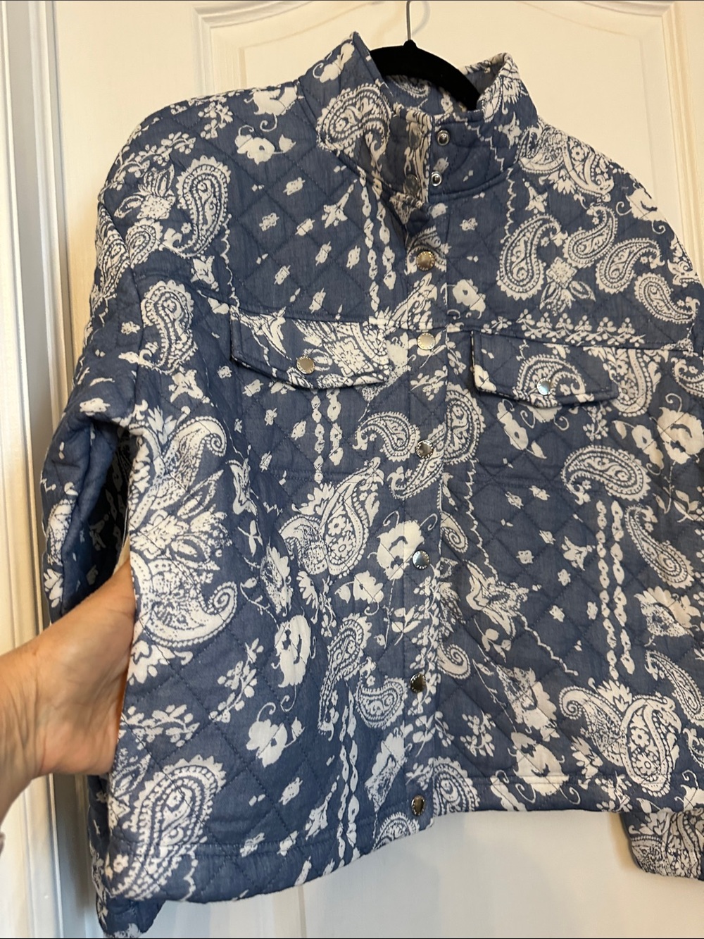 Mexx Quilted Paisley Print Jacket in Blue and White - Picture 7 of 9
